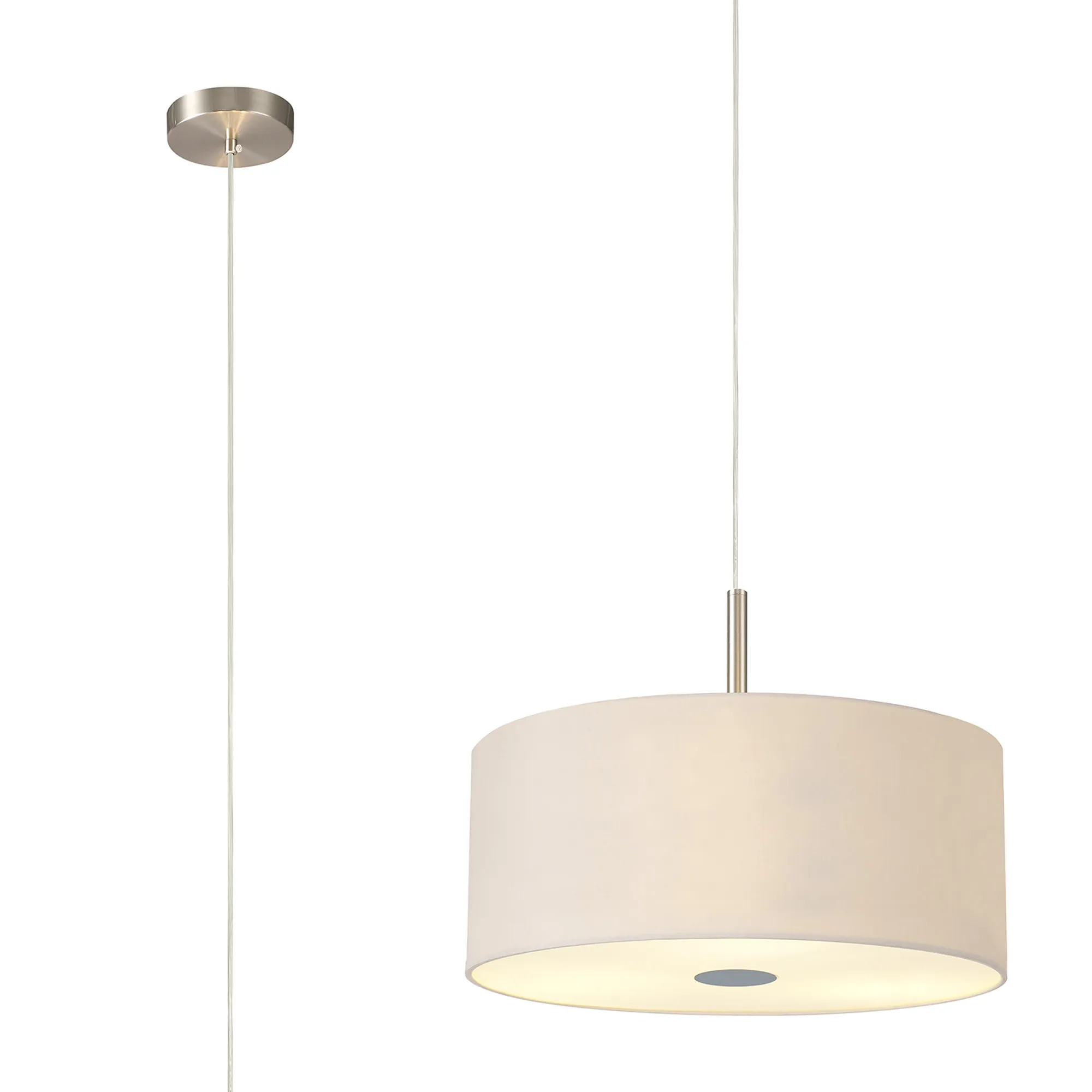 DK0434  Baymont 40cm 3 Light Pendant Satin Nickel, Nude Beige/Moonlight, Frosted Diffuser